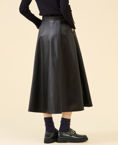 フェイクレザーフレアスカート 詳細画像 ブラック 2