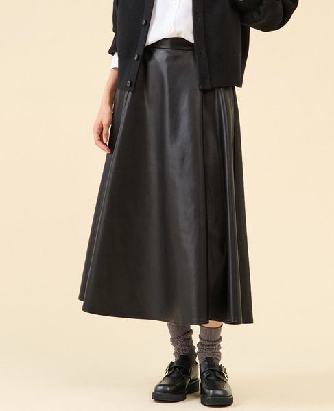 フェイクレザーフレアスカート 詳細画像 ブラック 3
