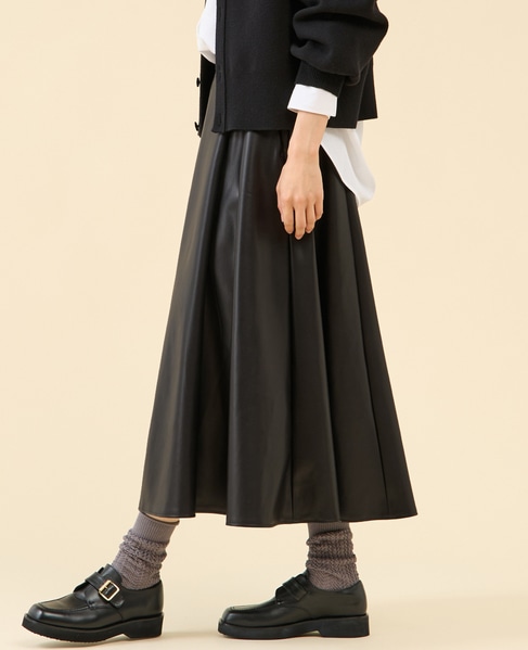 フェイクレザーフレアスカート 詳細画像 ブラック 4