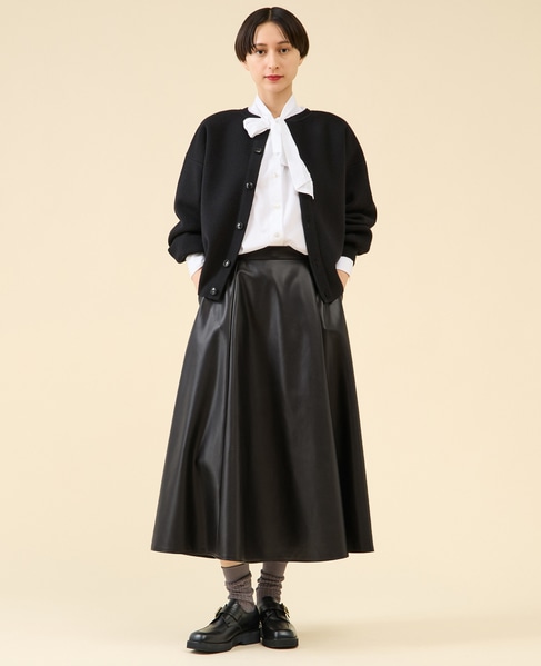 フェイクレザーフレアスカート 詳細画像 ブラック 8