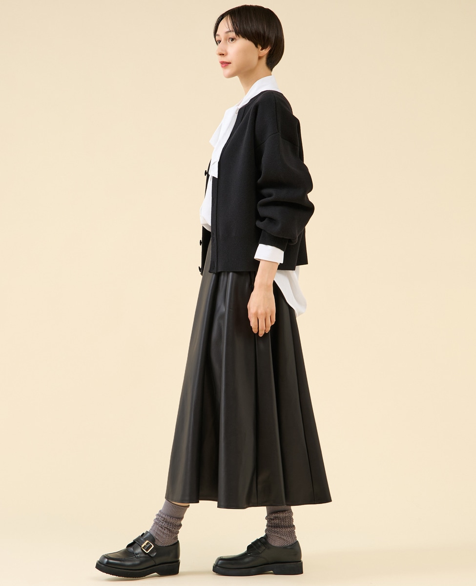 【新品タグ付き】MORABITO BLANC フェイクレザー フレアスカート M フェイクレザースカート レディース フレアスカート[品番