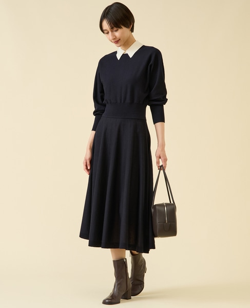 衿ドルマンニットワンピース 詳細画像 ネイビー×オフ 2