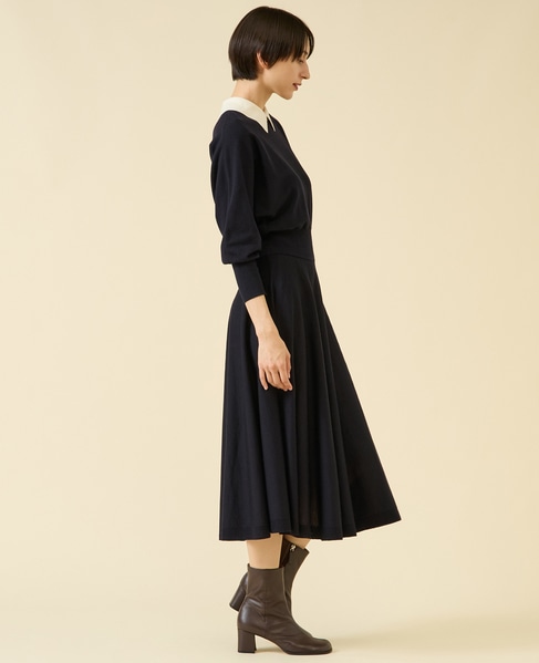 衿ドルマンニットワンピース 詳細画像 ネイビー×オフ 3