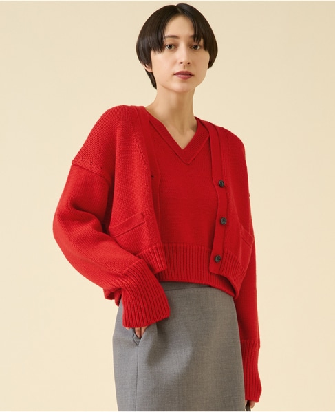 ローゲージウールカーディガン（アンサンブル可） 詳細画像 レッド 4