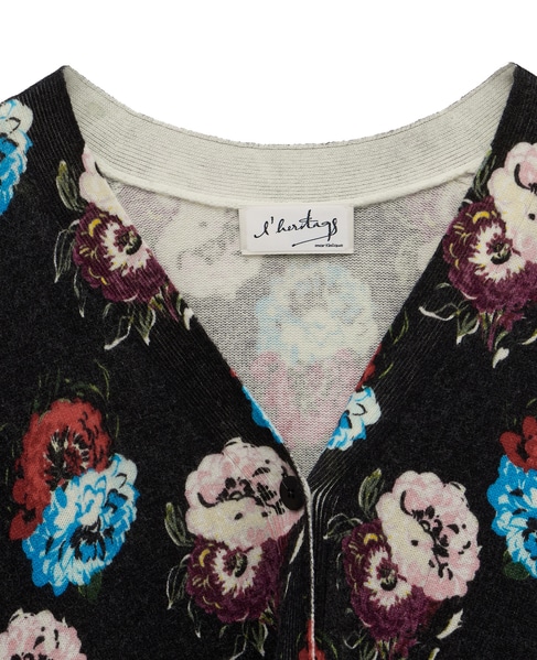 【l’heritage martinique/レリタージュ マルティニーク】フラワープリントカーディガン 詳細画像 ブラック 3