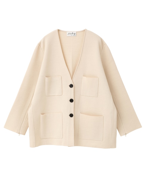 【l’heritage martinique/レリタージュ マルティニーク】ミラノリブジャケットカーディガン 詳細画像 アイボリー 2