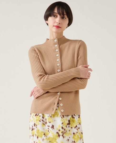 ウールリブスタンドカーディガン 詳細画像 キャメル 1
