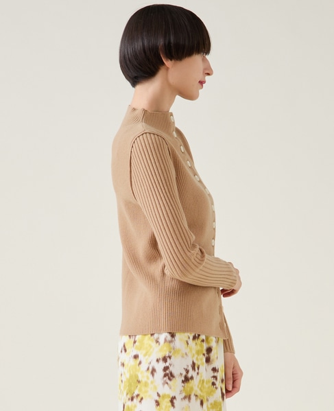 ウールリブスタンドカーディガン 詳細画像 キャメル 2