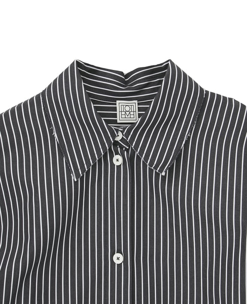 【TOTEME/トーテム】Striped Kimono-Sleeve Shirtdress 詳細画像 ブラック 3