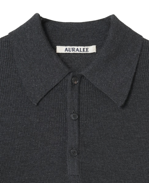 【AURALEE/オーラリー】SUPER FINE WOOL HIGH GAUGE RIB KNIT POLO 詳細画像 チャコールグレー 3