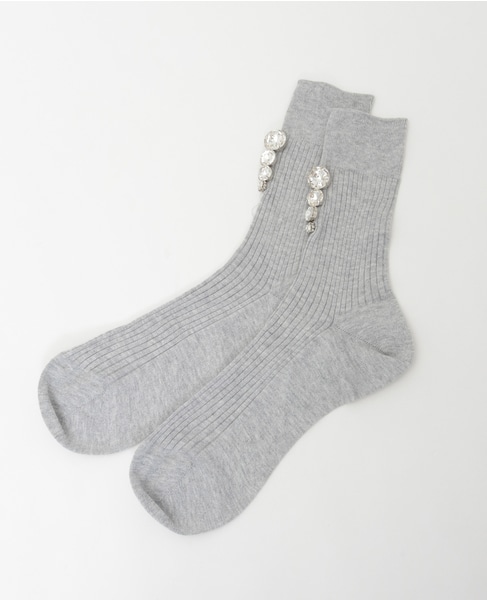 【Maria La Rosa /マリアラローザ 】コットンリブ　ビジュー付きソックス 詳細画像 ライトグレー 2