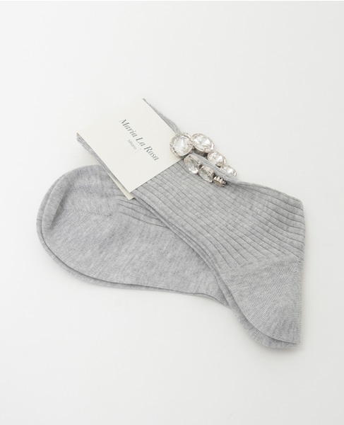 【Maria La Rosa /マリアラローザ 】コットンリブ　ビジュー付きソックス 詳細画像 ライトグレー 7