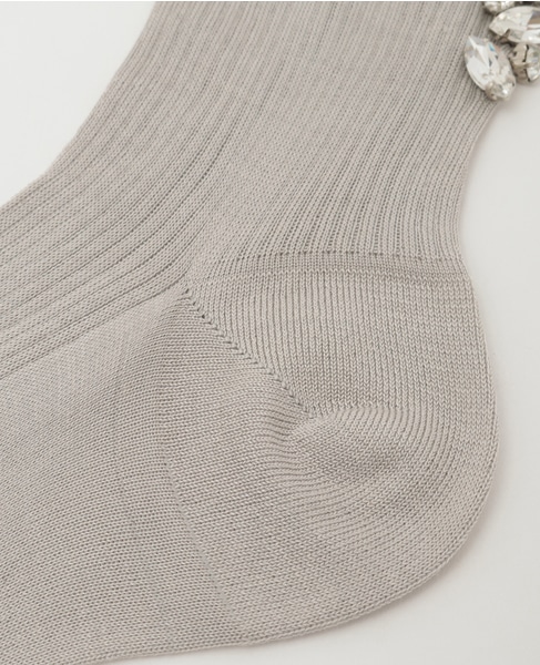 【Maria La Rosa /マリアラローザ 】シルクベース ビジュー付きリブソックス 詳細画像 ライトグレー 4