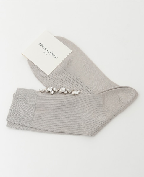 【Maria La Rosa /マリアラローザ 】シルクベース ビジュー付きリブソックス 詳細画像 ライトグレー 7