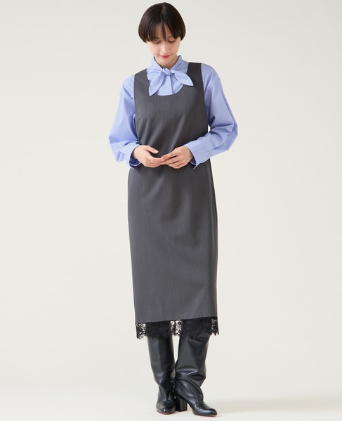 レースコンビギャバワンピース 詳細画像 グレー 1