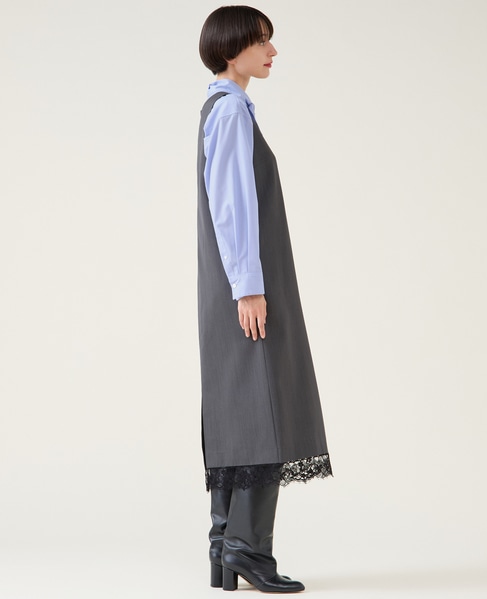 レースコンビギャバワンピース 詳細画像 グレー 2