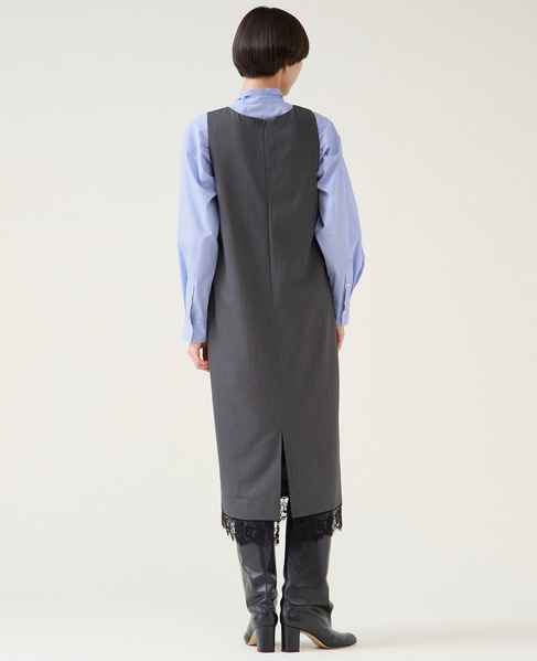 レースコンビギャバワンピース 詳細画像 グレー 3