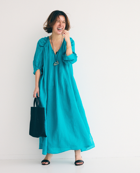 《コラボ》大草直子さん&times;martinique ラミーギャザースリーブワンピース 詳細画像 ブルーグリーン 1
