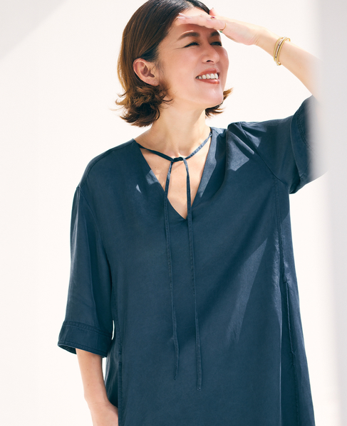 《コラボ》大草直子さん&times;martinique Vネックナローワンピース 詳細画像 ネイビー 1