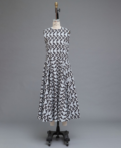 【l’heritage martinique/レリタージュ マルティニーク】アールデコ・タイルサマードレス 詳細画像 ブラック×オフ 8