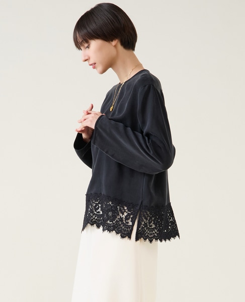 キュプラリバーレースブラウス（セットアップ可） 詳細画像 ブラック 2