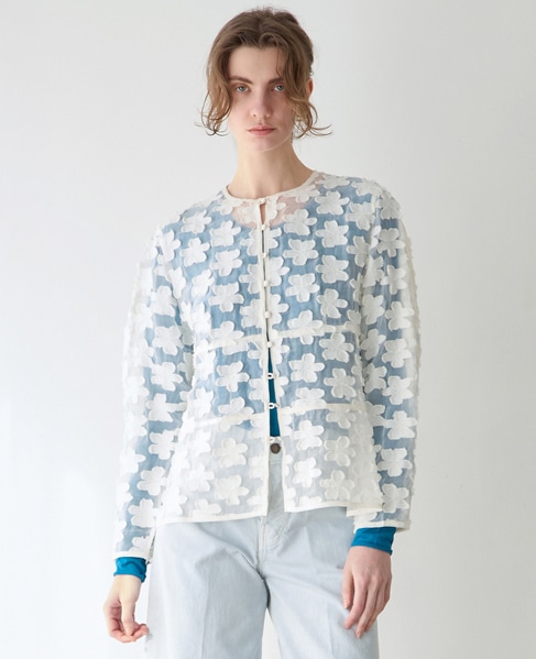 フラワージャガードシアーブラウス 詳細画像 ホワイト 1