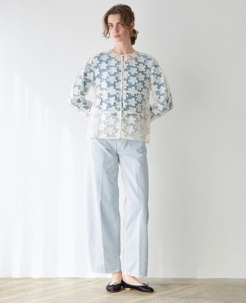 フラワージャガードシアーブラウス 詳細画像 ホワイト 3