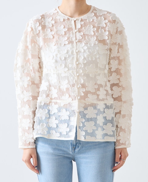 フラワージャガードシアーブラウス 詳細画像 ホワイト 5