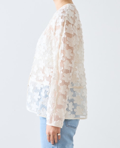 フラワージャガードシアーブラウス 詳細画像 ホワイト 6
