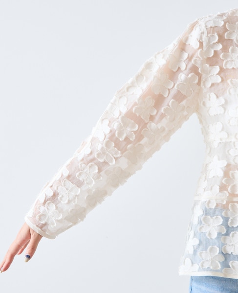 フラワージャガードシアーブラウス 詳細画像 ホワイト 8