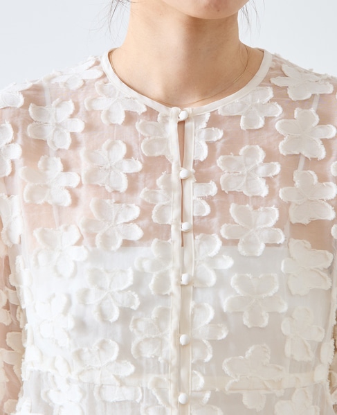 フラワージャガードシアーブラウス 詳細画像 ホワイト 9