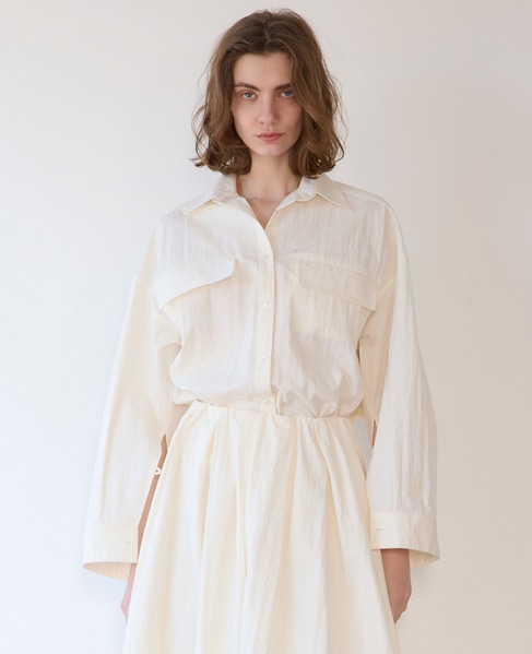 ウェザークロス/ストライプビッグシャツ（セットアップ可） 詳細画像 ホワイト 2