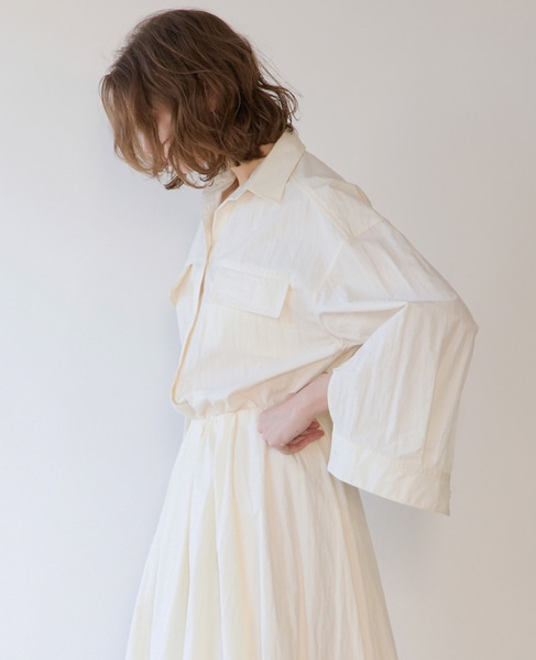 ウェザークロス/ストライプビッグシャツ（セットアップ可） 詳細画像 ホワイト 3