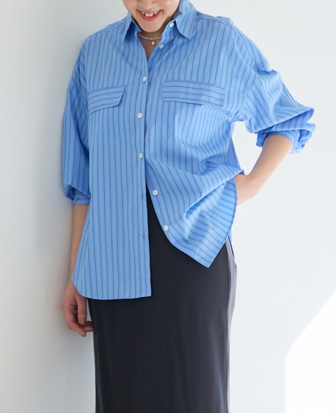 ウェザークロス/ストライプビッグシャツ（セットアップ可） 詳細画像 ブルーストライプ 1