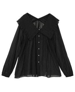 コットンシフォンプリーツカラーブラウス