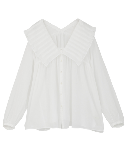 コットンシフォンプリーツカラーブラウス 詳細画像 ホワイト 7