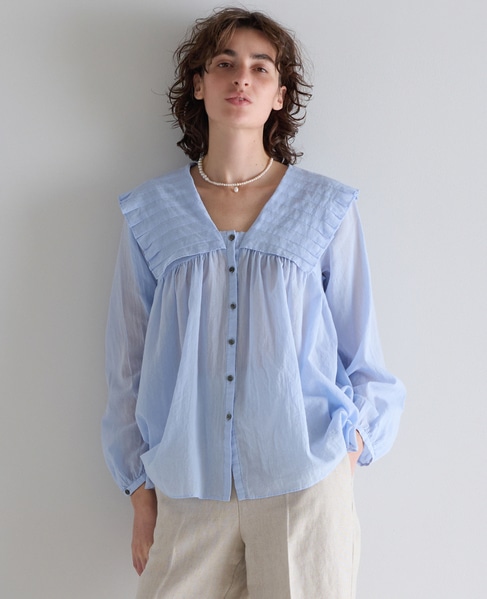 コンパクトタイプライタータックブラウス 詳細画像 サックス 1