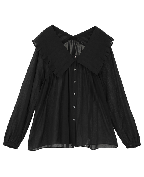 コットンシフォンプリーツカラーブラウス 詳細画像 ブラック 1