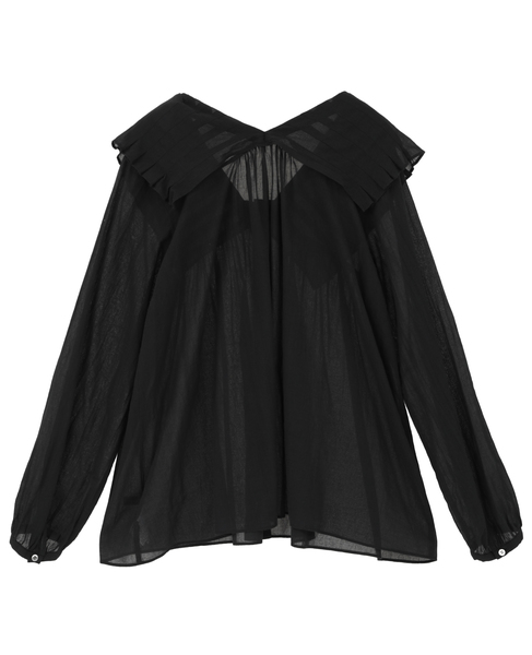 コットンシフォンプリーツカラーブラウス 詳細画像 ブラック 2