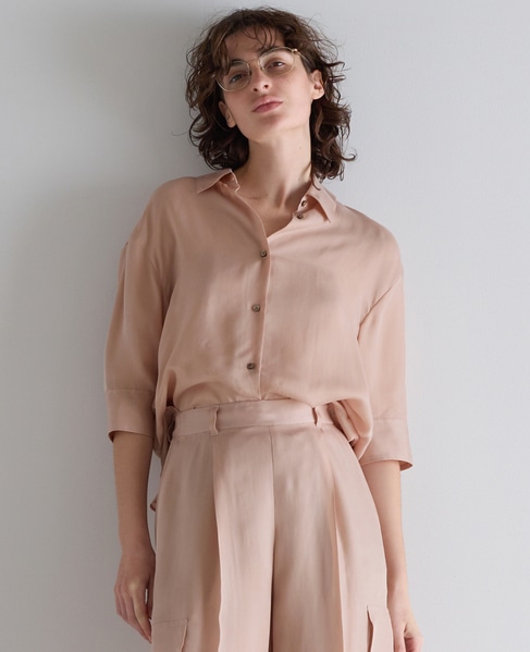 シルキーキュプラオーバーサイズスリーブシャツ（セットアップ可） 詳細画像 ピンク 1