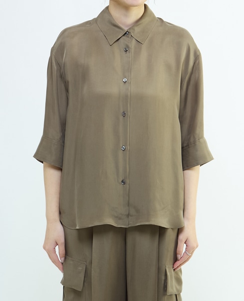シルキーキュプラオーバーサイズスリーブシャツ（セットアップ可） 詳細画像 カーキ 1