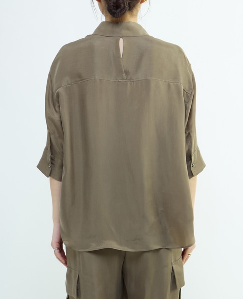 シルキーキュプラオーバーサイズスリーブシャツ（セットアップ可） 詳細画像 カーキ 3