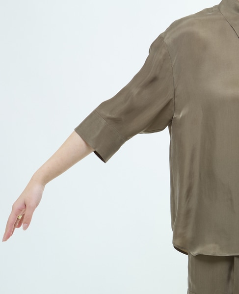 シルキーキュプラオーバーサイズスリーブシャツ（セットアップ可） 詳細画像 カーキ 4