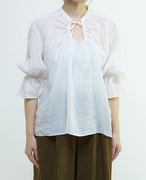 ラミーネックギャザーブラウス 詳細画像 ホワイト 8