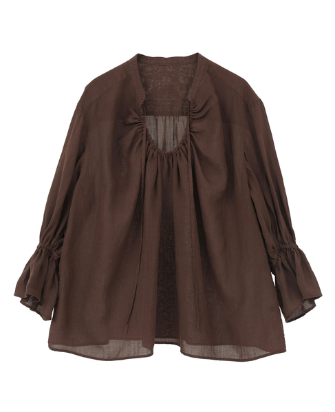 ラミーネックギャザーブラウス 詳細画像 ブラウン 1
