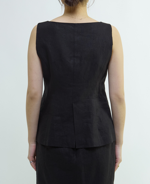 リネンストレッチボートジレ（セットアップ可） 詳細画像 ブラック 11