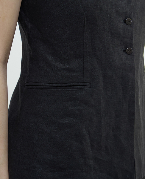 リネンストレッチボートジレ（セットアップ可） 詳細画像 ブラック 12