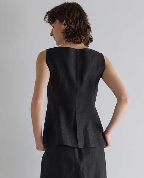 リネンストレッチボートジレ（セットアップ可） 詳細画像 ブラック 4