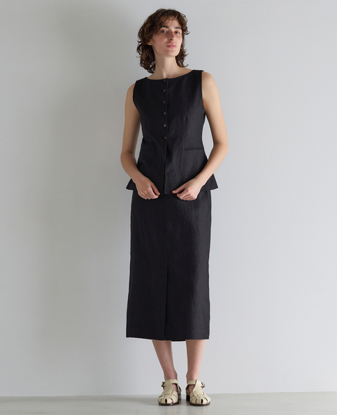 リネンストレッチボートジレ（セットアップ可） 詳細画像 ブラック 5