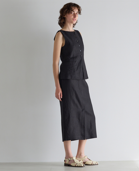 リネンストレッチボートジレ（セットアップ可） 詳細画像 ブラック 6